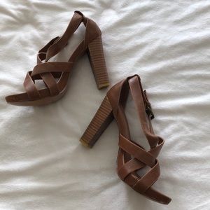 •Mark• Brown Stacked Heel Sandal